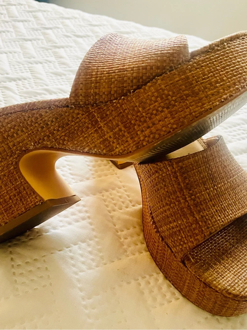 Nine West Brown Woven Platform Mule Sandals